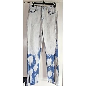 LUXE MODA woman Sz 10 acid wash split‎ leg ankle straight stretch jeans